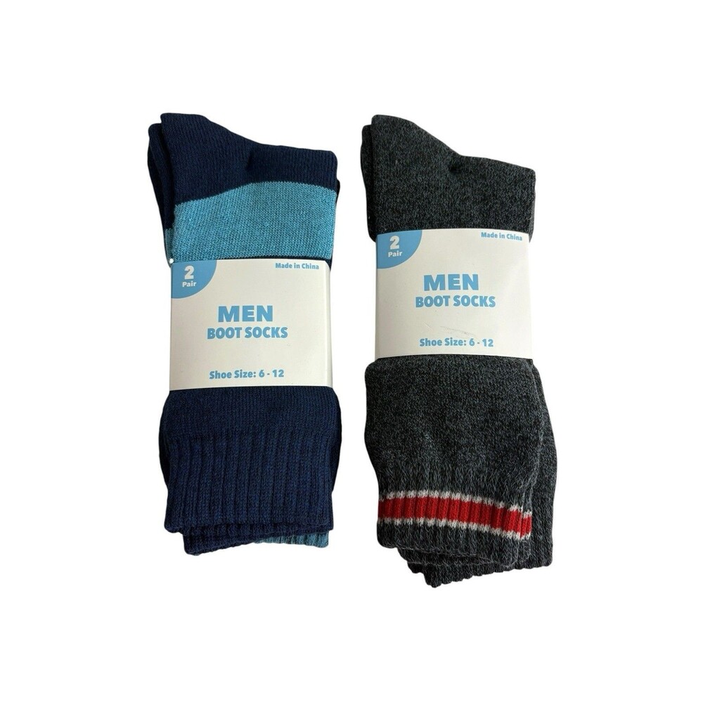 4 Pairs Mens Winter Cotton Work Boots Crew Socks Size 6-12 Black Red Blue New
